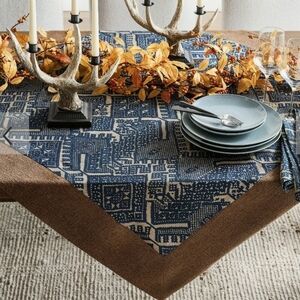 Pottery Barn Fez Cotton Blue and Brown Tablecloth
